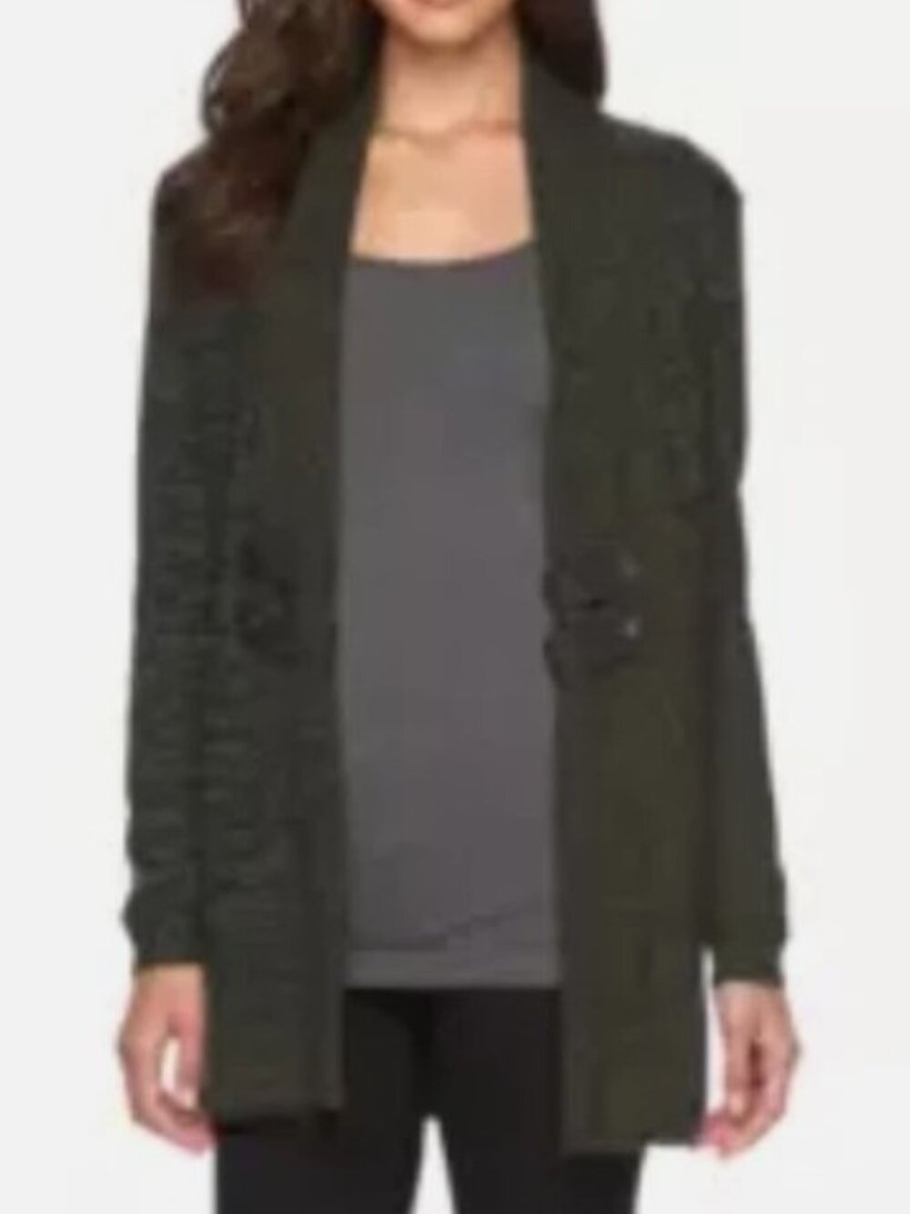 AB Studio Womens Button Open Front Cardigan Olive Black NWT Womens Size Small